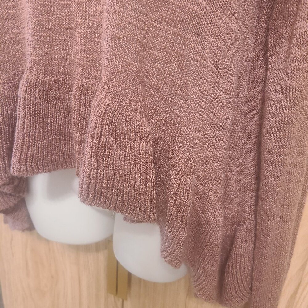 True Craft Dusty Rose Pink Open Knit Sweater – Size Large – Feminine Ruffle Hem - Picture 5 of 12